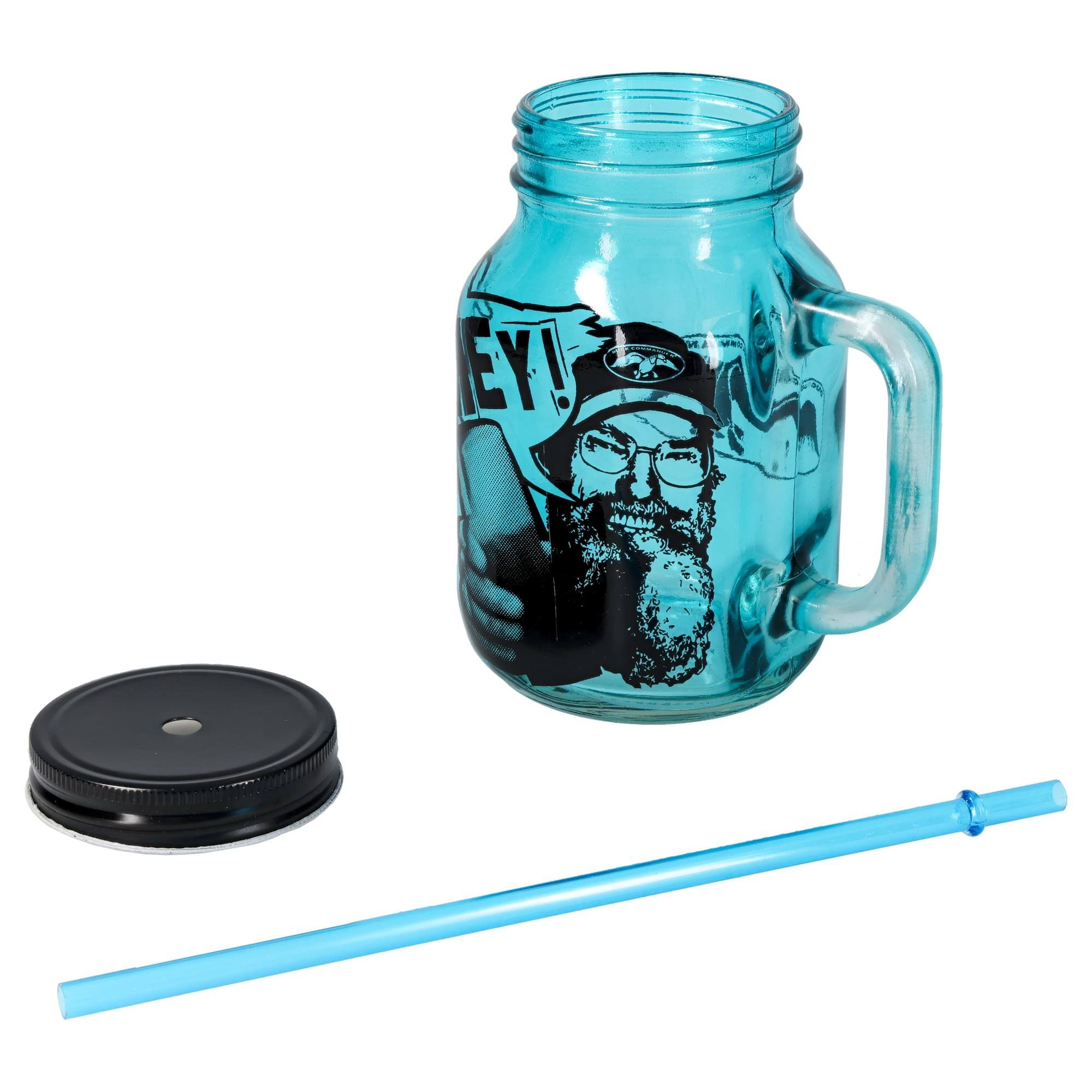Alt View 2. Just Funky - Duck Commander Si Hey 16oz Blue Mason Jar Mug w/ Straw - Blue.