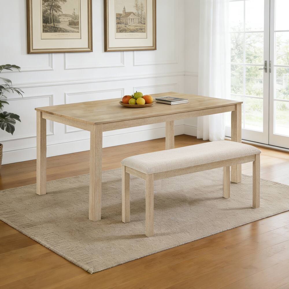 Alt View 1. Ropilly - Ropilly 38 Inch Upholstered Dining Bench, Beige Linen Padded Bedside Bench with Solid Wood Legs for Bedroom and Entryway - Beige.