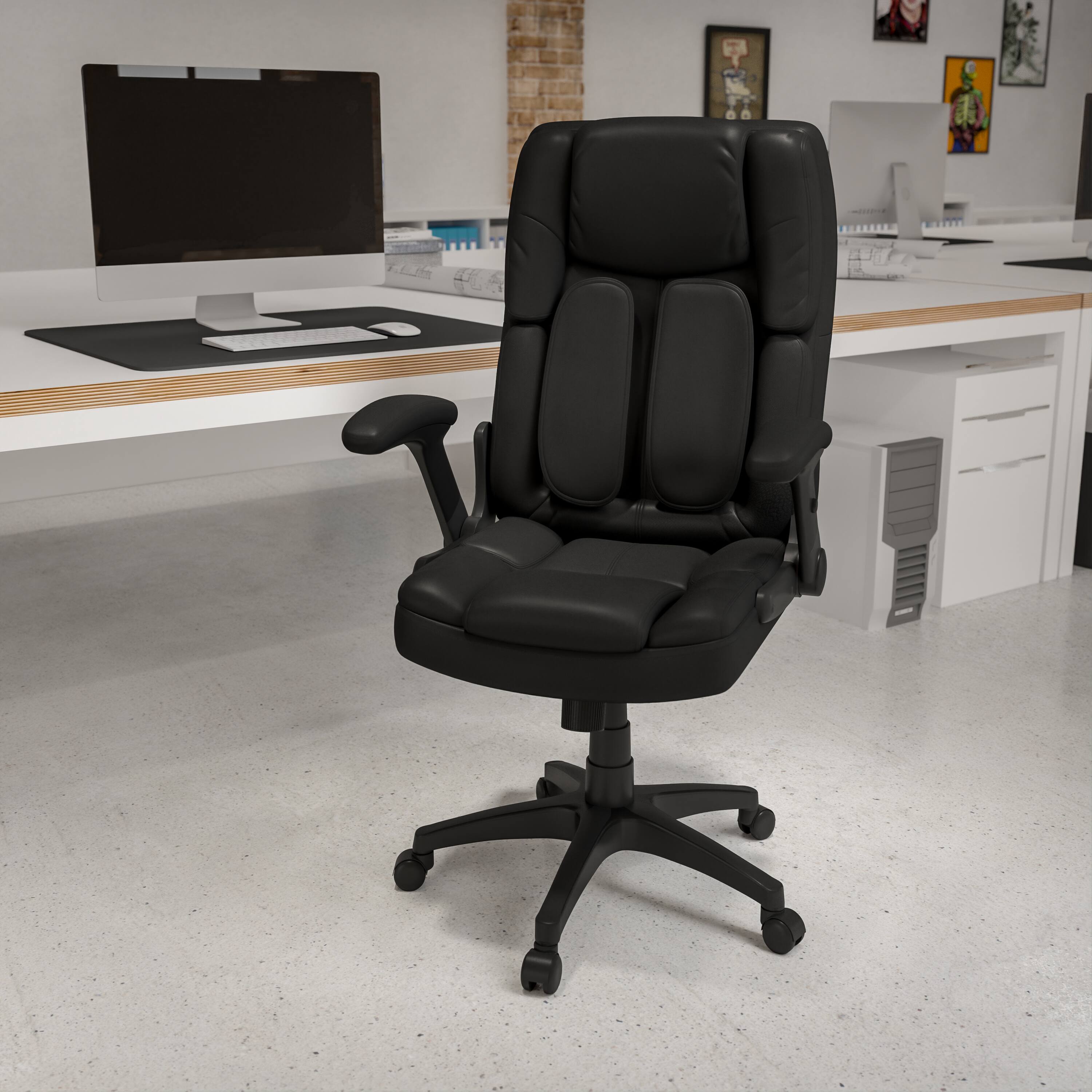 Alt View 1. Emma + Oliver - Extreme Comfort High Back Leather Executive Swivel Ergonomic Office Chair with Flip-Up Arms - Black.