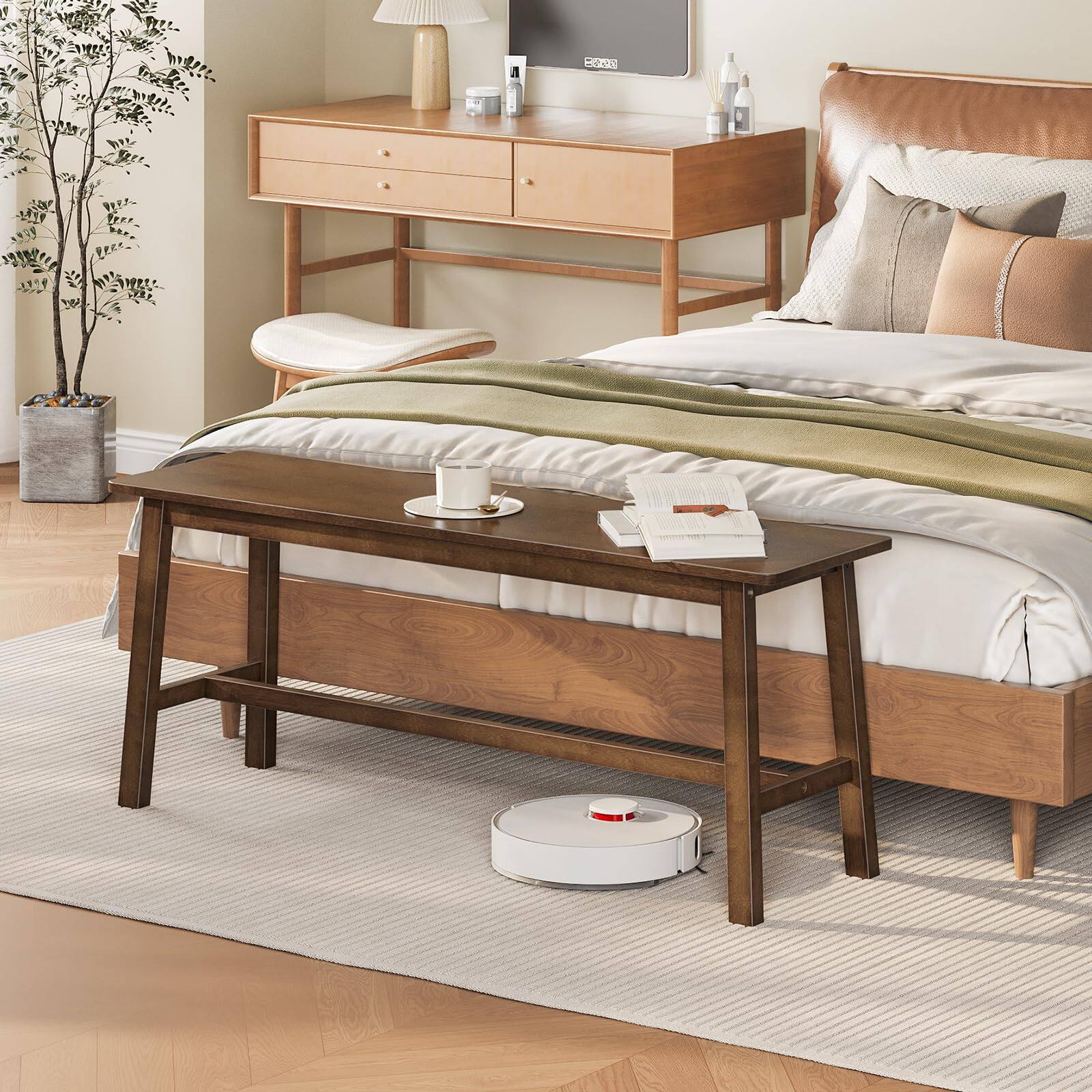 Alt View 2. JETRANSPORT - 39.3'' Dining Bench Farmhouse Kitchen Table Living Room Furniture Easy To Assemble Sturdy And Stable Mocha - Natural.