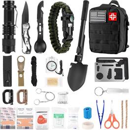 PARKER SLATER - 121 PCS Survival & First Aid Kit, Tactical Gear, MOLLE Pouch, Camping, Hiking, Outdoor Adventure - Black