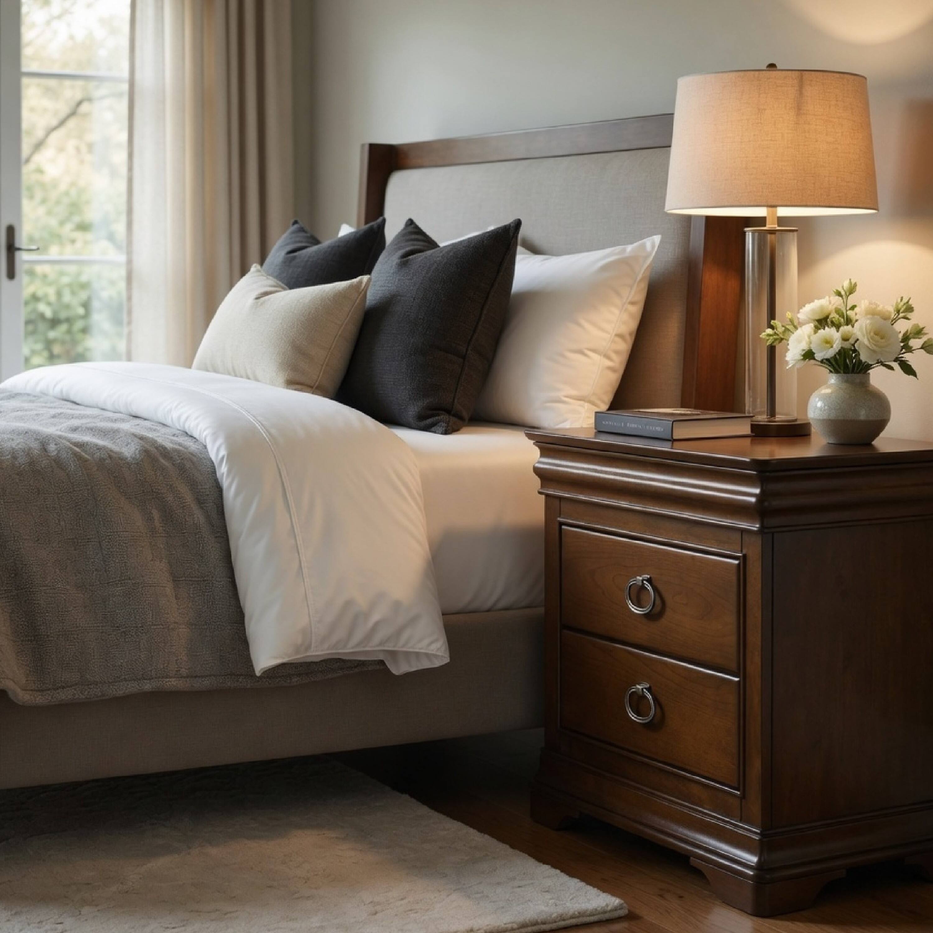 Alt View 7. Manhattan Lane - Gravis Nightstand with 3 Drawers, Crown Moldings, 28 Inch - Cherry Brown.