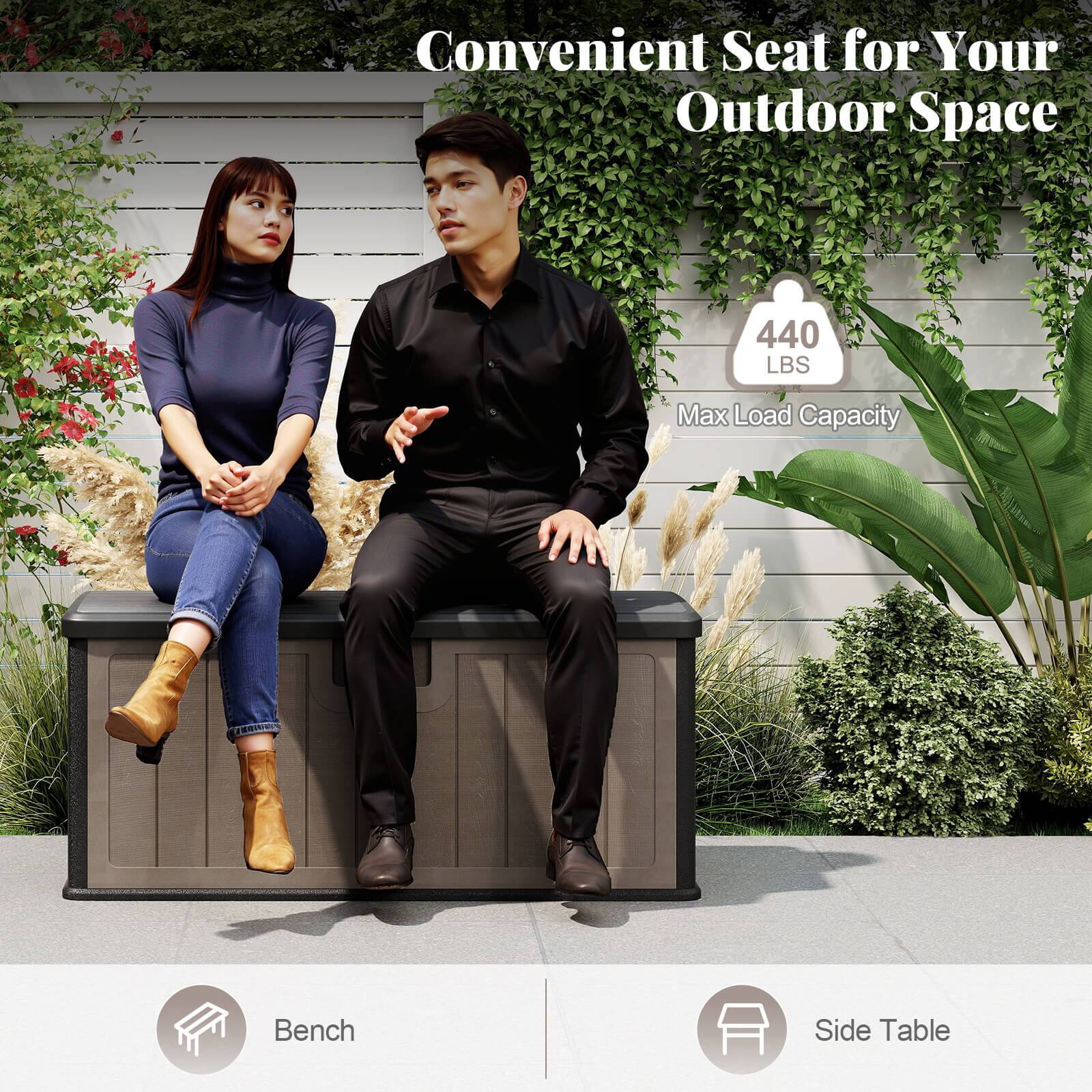Convenient Seat for Your Outdoor Space

440 LBS Max Load Capacity

Bench

Side Table