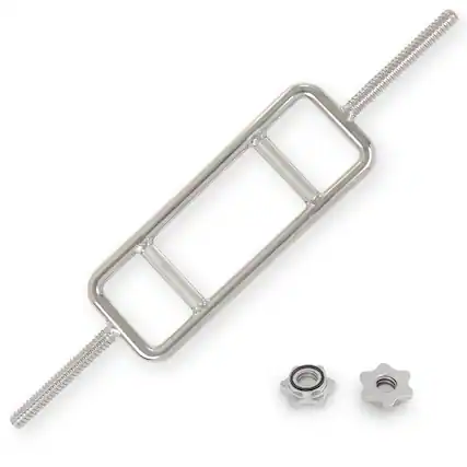 Front. Sunny Health & Fitness - 34” Threaded Chrome Tricep Bar with Star-Lock Collars - Silver.