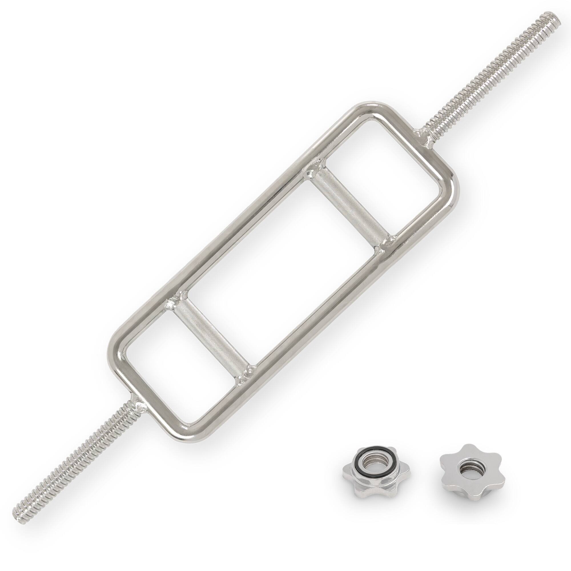 Front. Sunny Health & Fitness - 34” Threaded Chrome Tricep Bar with Star-Lock Collars - Silver.