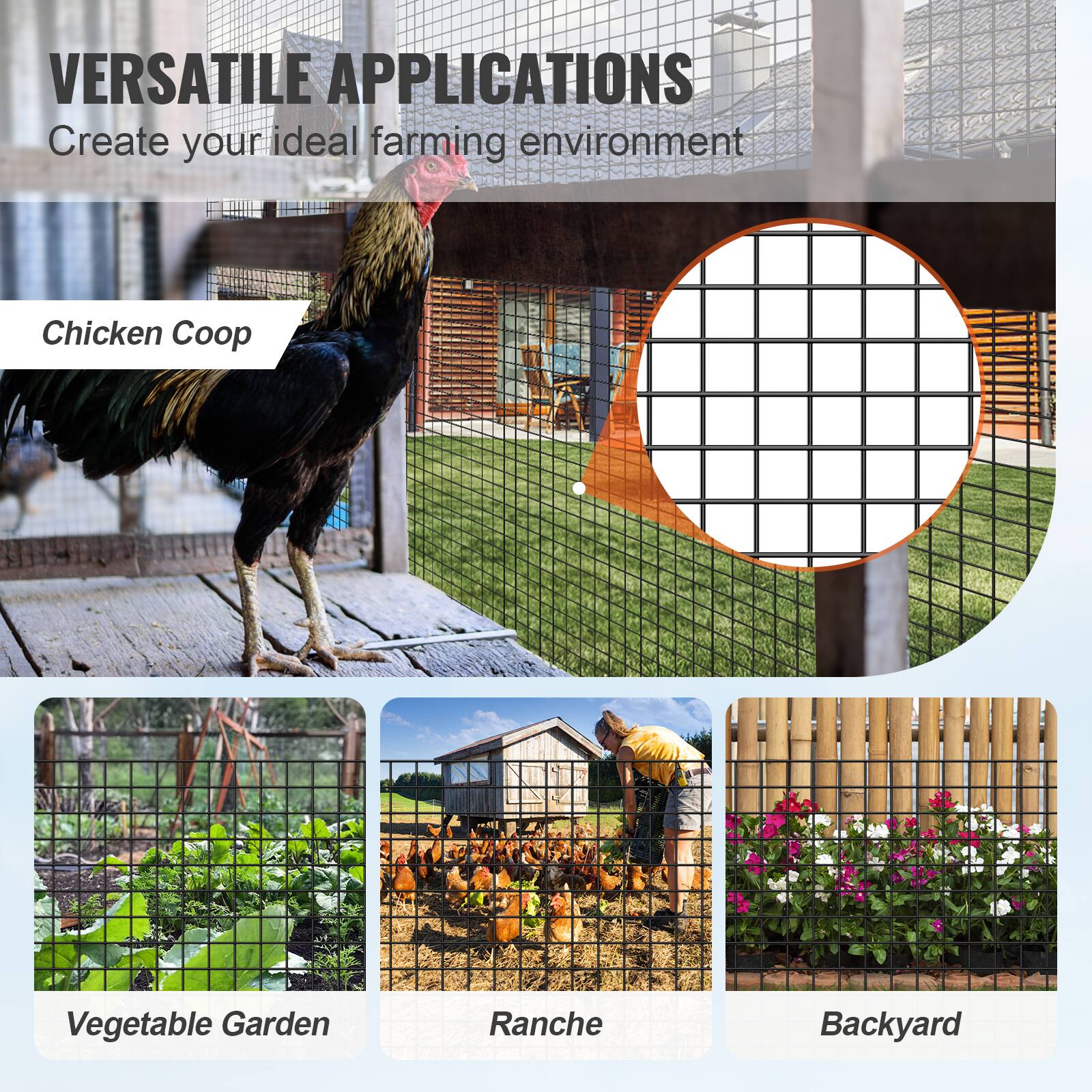VERSATILE APPLICATIONS  
Create your ideal farming environment  

Chicken Coop  

Vegetable Garden  

Ranche  

Backyard