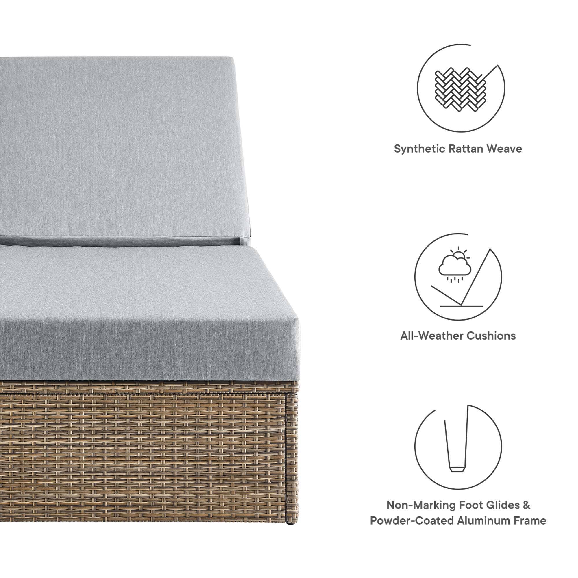 - Synthetic Rattan Weave
- All-Weather Cushions
- Non-Marking Foot Glides & Powder-Coated Aluminum Frame