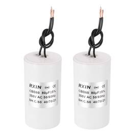 Unique Bargains - 2pcs 80uF CBB60 Running Capacitor, AC 250V Cylinder 2 Wire for Air Conditioner, Compressor, Washing Machine - White