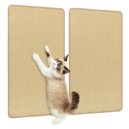 Front. Gymax - Gymax 2PCS Cat Scratcher Mat Set 32'' x 20'' Sisal Pads w/Adhesive Hook Loop Tapes - Yellow.