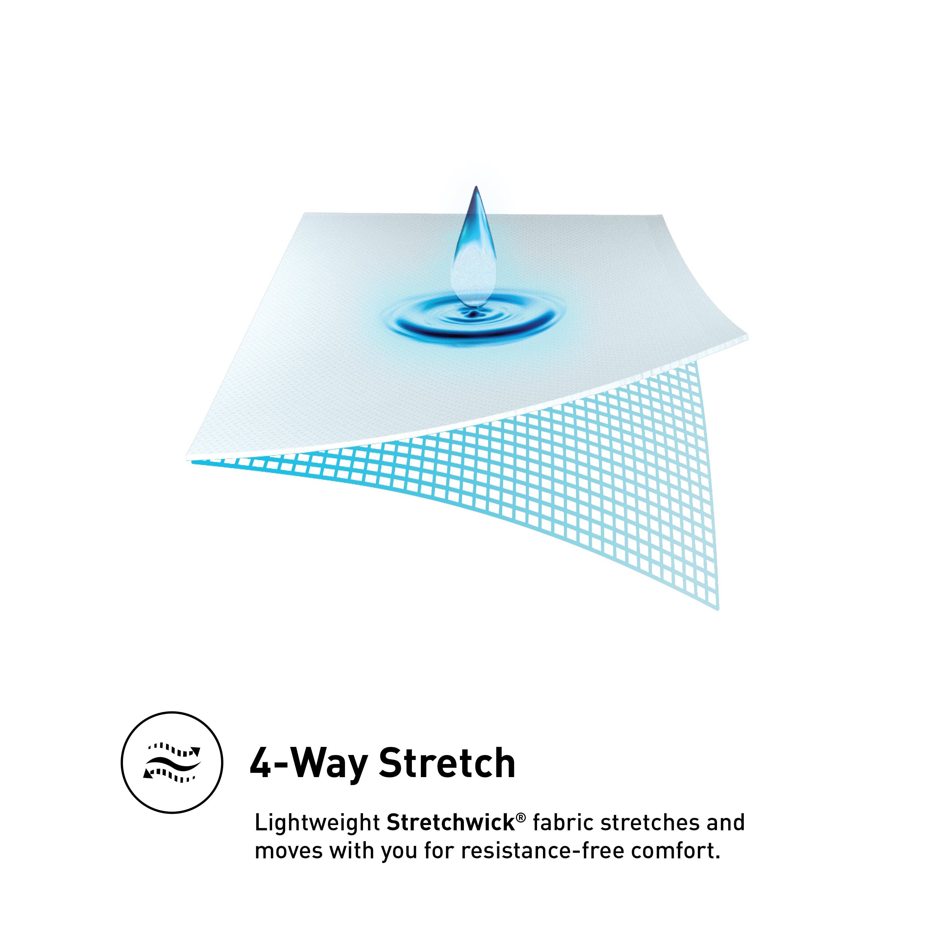 4-Way Stretch

Lightweight Stretchwick® fabric stretches and moves with you for resistance-free comfort.