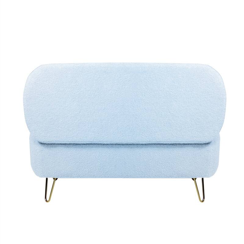 Alt View 2. HTUTWOO - Storage Ottoman Bench for Bedroom - Faux Fur Upholstered Bench with Gold Legs, Padded Storage Bench for Living Room - Blue.