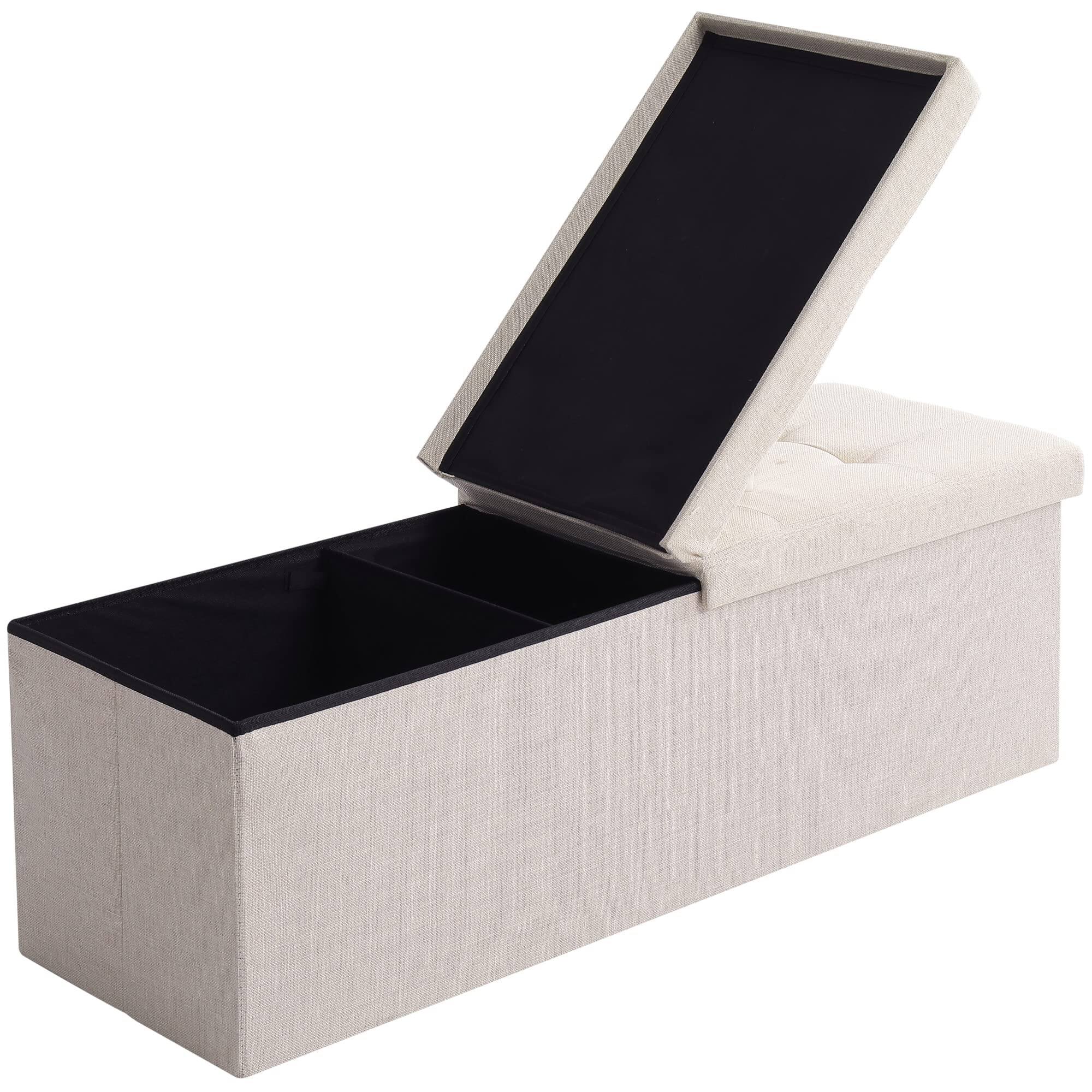 Alt View 6. Fabibe - Shoe Storage Ottoman Foldable Seat Footrest Tufted Bench End of Bed Storage with Flipping Lid, 166L Storage... - Sandy Beige 45.3" Flip.