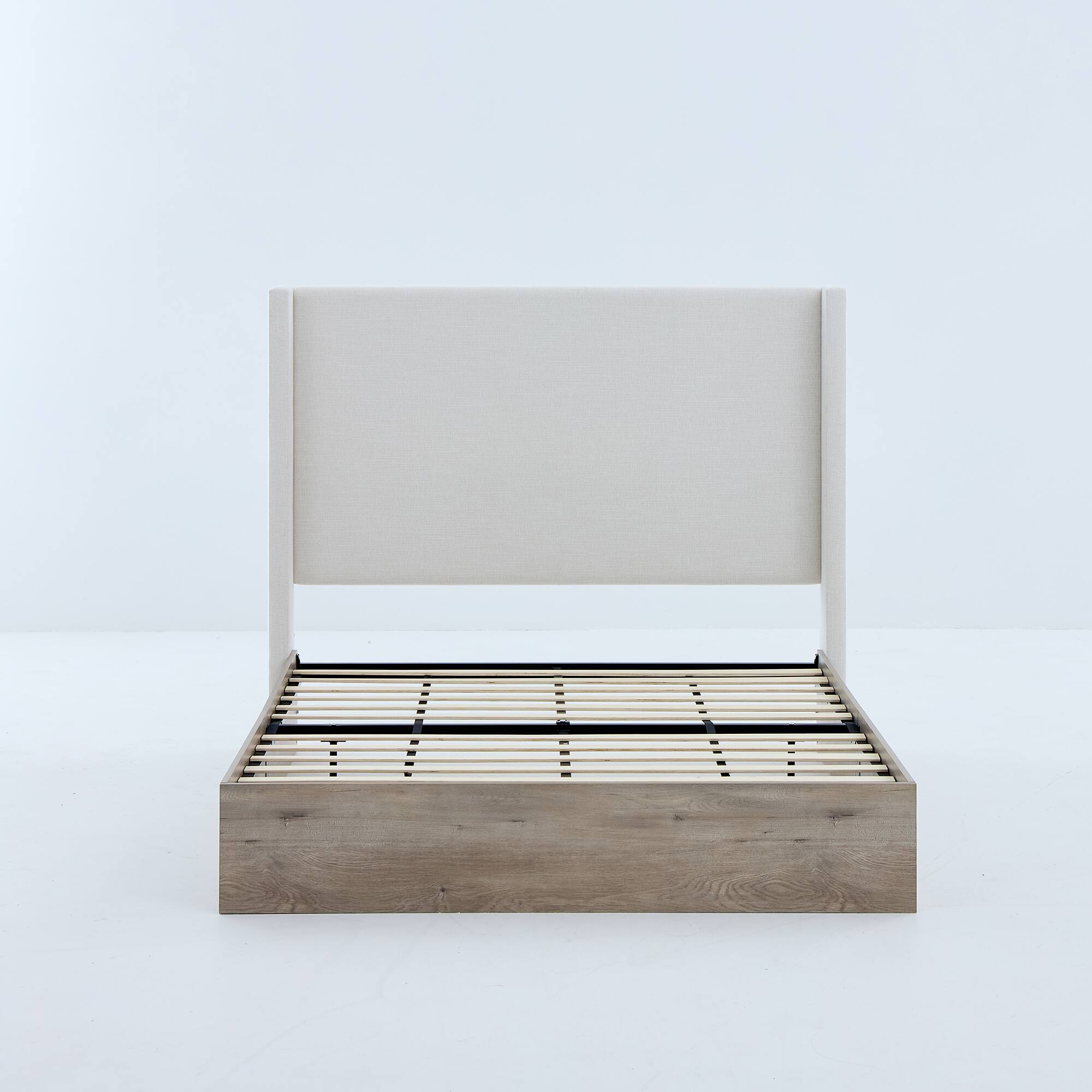 Alt View 5. Spaco - Spaco Queen Size Bed, Upholstered Wingback Bed, 54 Inch Headboard, Ivory Chenille, Modern Farmhouse Design for Bedroom - Grey+Oak.