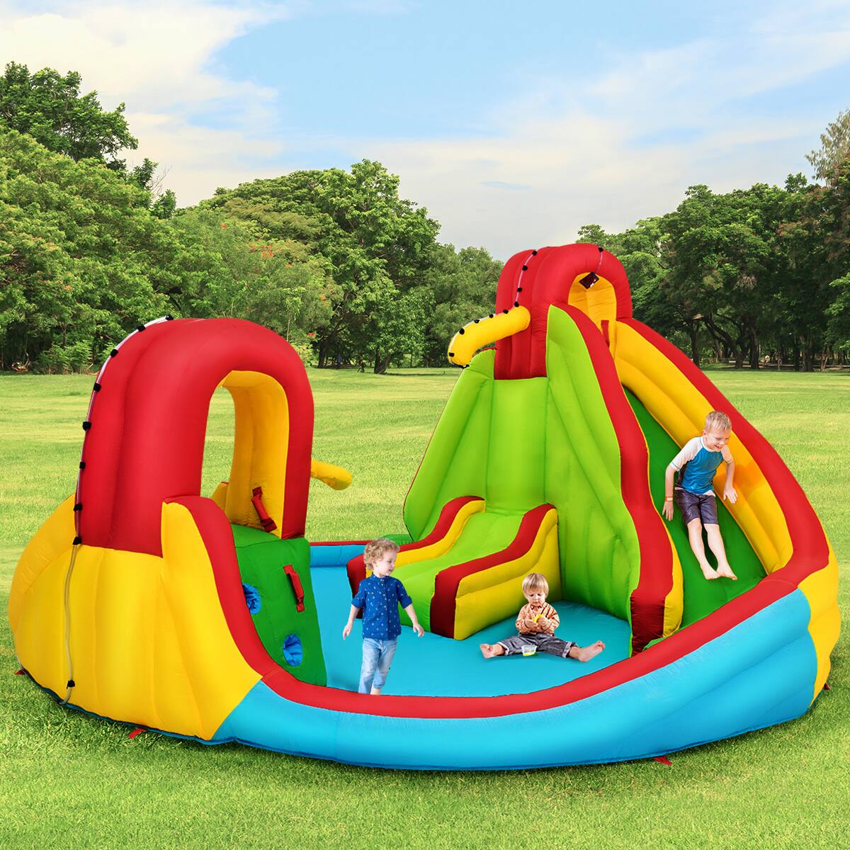 Alt View 3. Costway - Costway Kids Inflatable Water Slide Bounce Park Splash Pool with Water Cannon & 480W Blower - Multicolour.