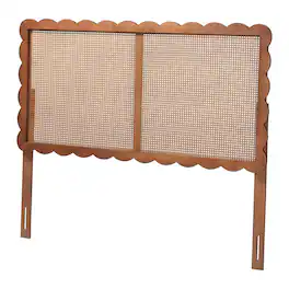 Baxton Studio - Orianthe Scalloped Headboard - Boho Chic Bed Backrest with Cane Woven Panel, Modern Minimalist Bedroom Décor, Queen Size - Walnut Brown