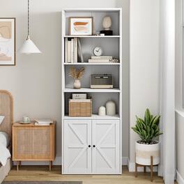Acekool - Bookcase with Doors Industrial Bookshelf 11.8in Depth Display Storage Shelves 71.4in Tall - White