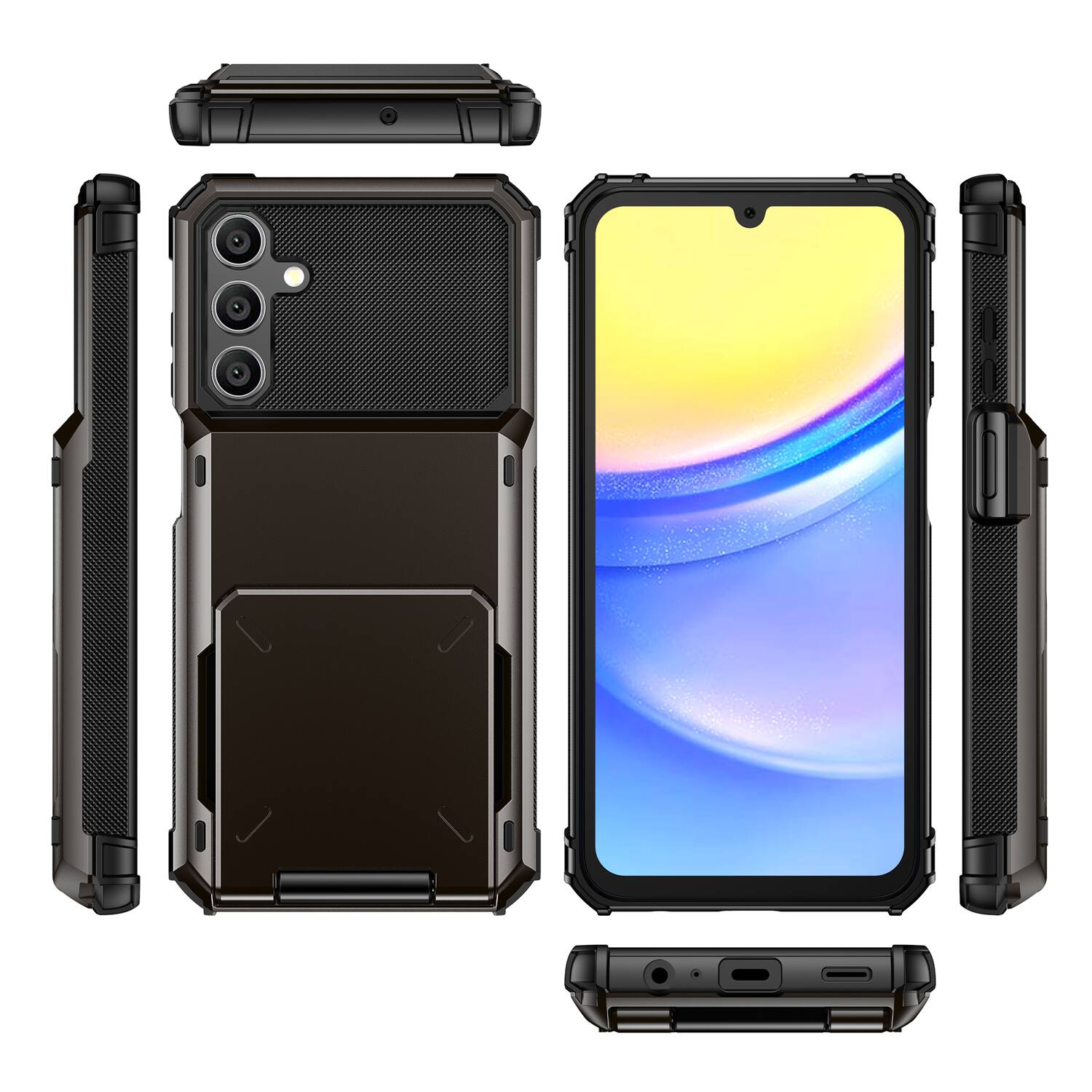 Alt View 4. Dteck - for Samsung Galaxy A15 5G Dual Layer Protective Phone Case with Hidden 5-Card Holder Wallet Slot Flip Open Back Cover - Blue.