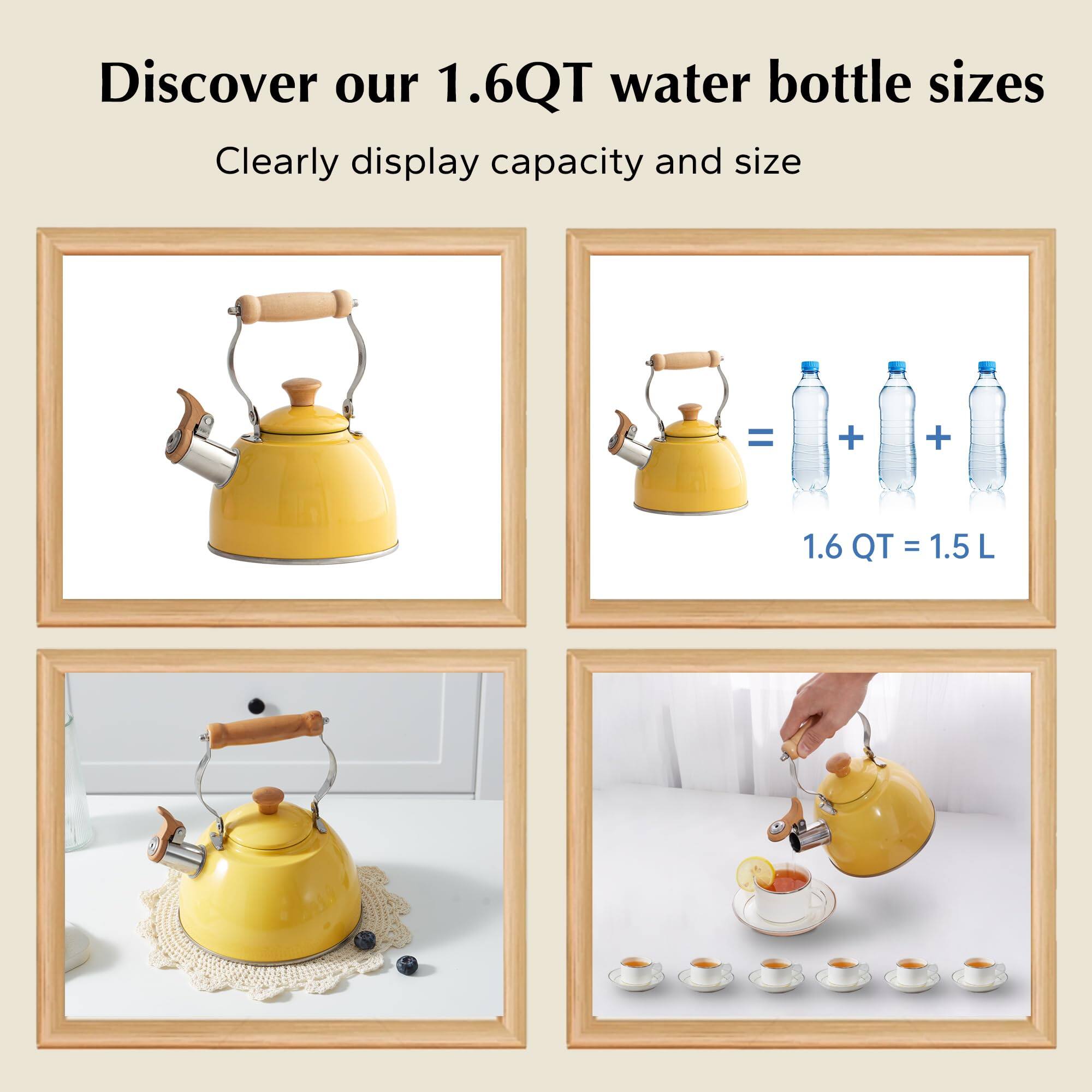 Discover our 1.6QT water bottle sizes  
Clearly display capacity and size  

1.6 QT = 1.5 L
