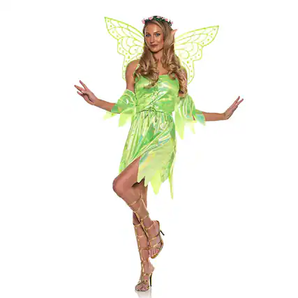 Front. Underwraps - Green Sparkle Fairy Adult Costume | Large - Green.
