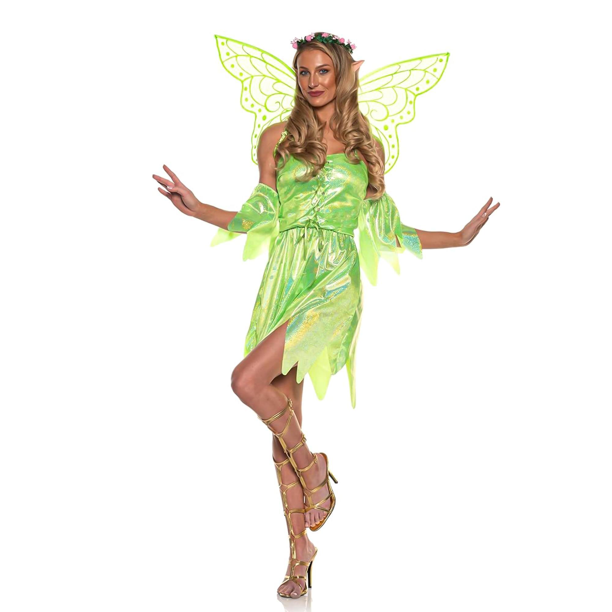 Front. Underwraps - Green Sparkle Fairy Adult Costume | Large - Green.