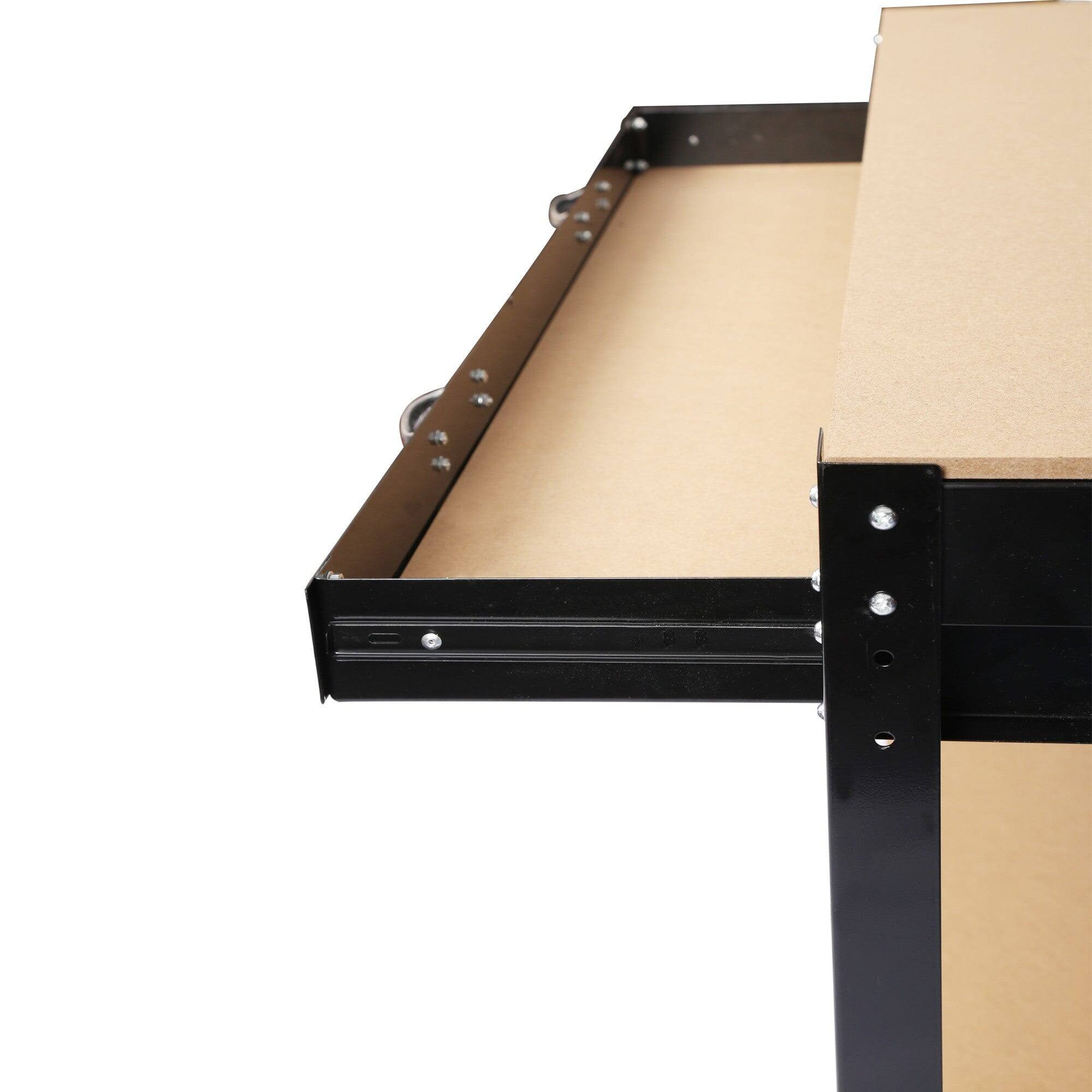 Alt View 3. Boyel Living - 24 inch W x 48 inch D Two Drawers Black Steel Workbench Table with Peg Board.