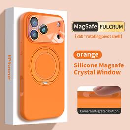 Dteck - Frosted Mag-Safe Case for Apple iPhone 17 Pro Max with Metal Rotating Stand,Slim Shockproof Silicone+Lens Glass Cover - Orange