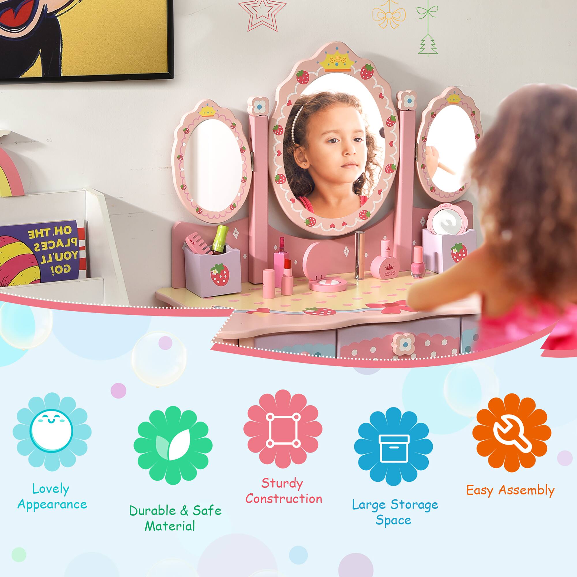 The places you'll go! Lovely Appearance, Sturdy Construction, Durable & Safe Material, Large Storage Space, Easy Assembly.