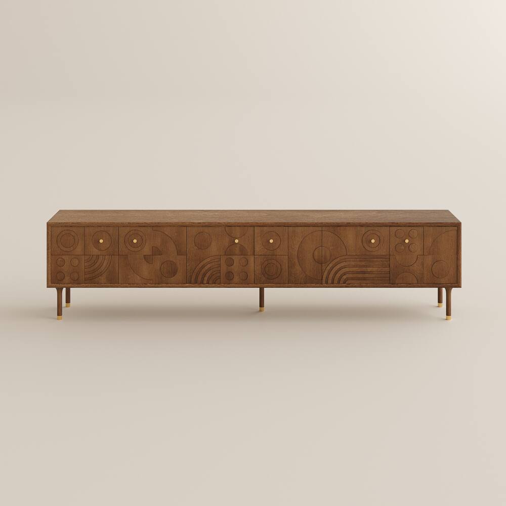Alt View 9. POVISON - 94.49"Mid-Century Modern TV Stand, Wood Media Console with Cabinets, Tall-Cast Legs - Walnut Color.