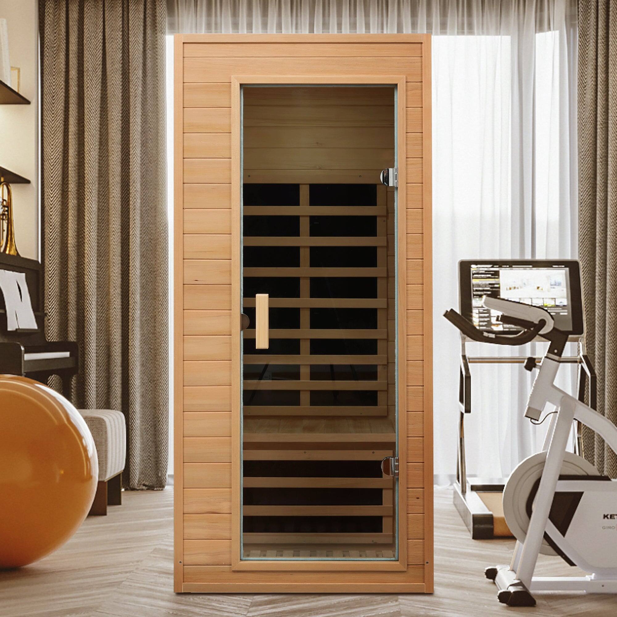 Alt View 4. Boyel Living - Hemlock One Person Infrared Sauna Room with Built-in Roof Vent and LCD Control Panel - Natural.