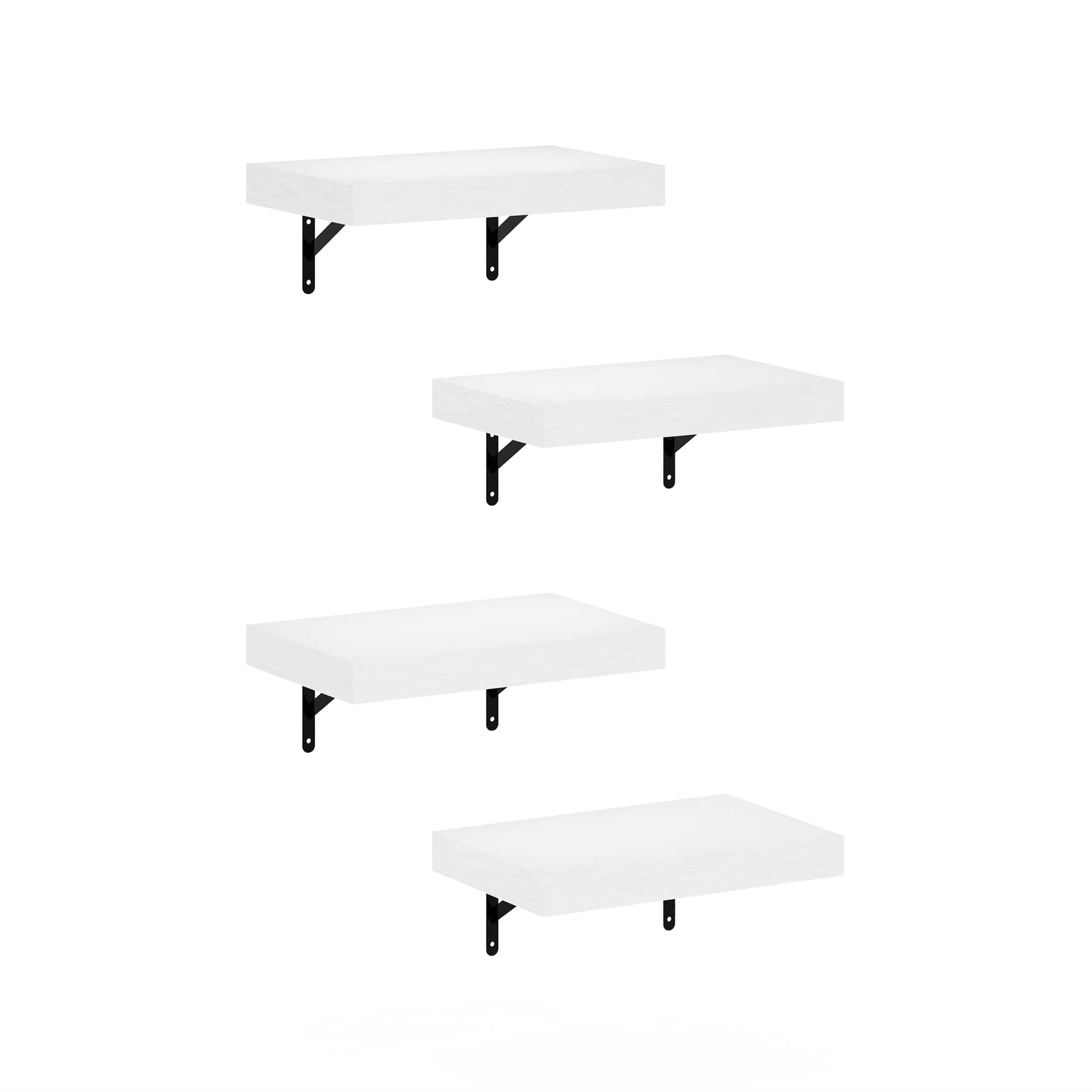 Furinno - Tanna 15-Inch Wall Mounted Floating Display Shelves, Set of 4 - White Texture
