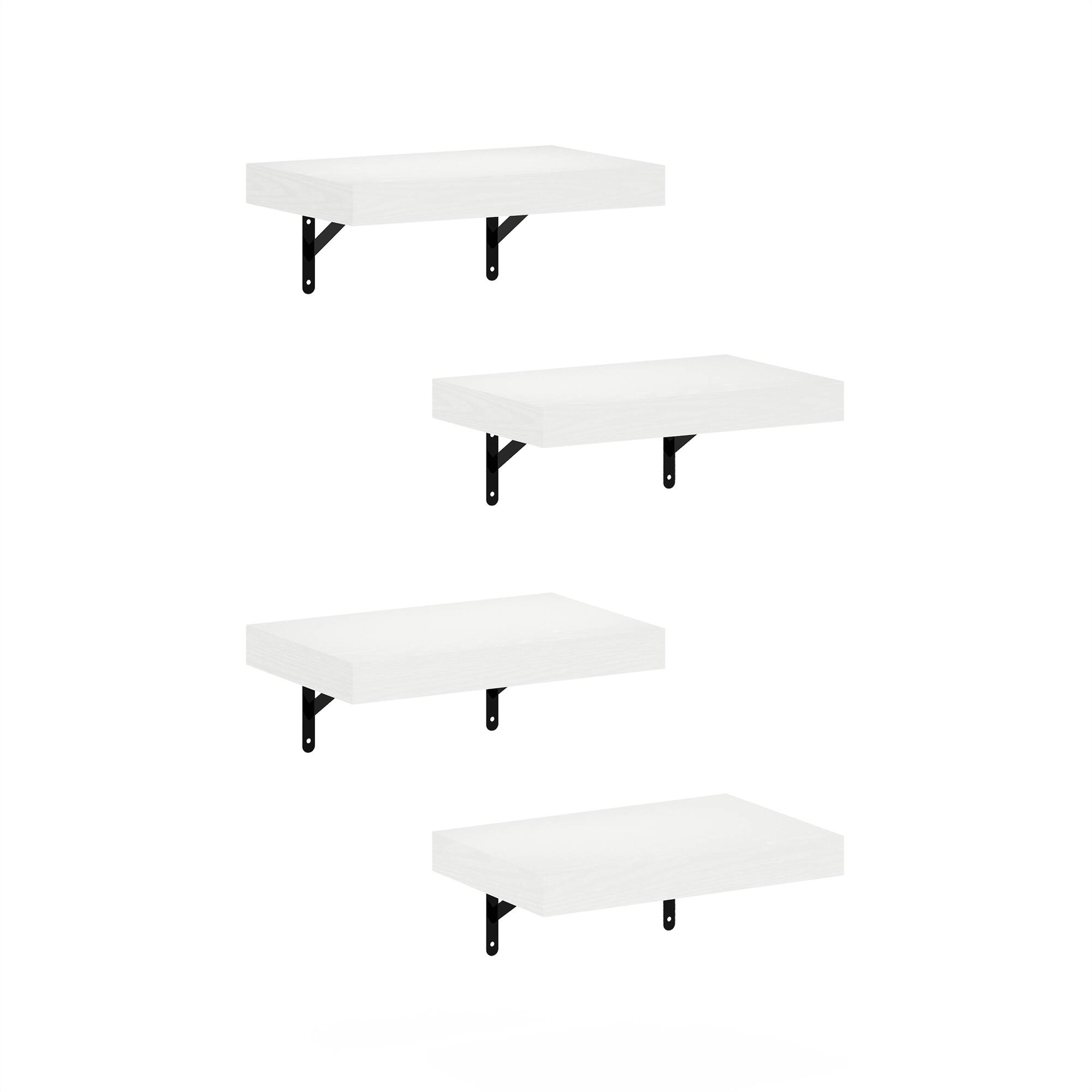 Front. Furinno - Tanna 15-Inch Wall Mounted Floating Display Shelves,  Set of 4 - White Texture.