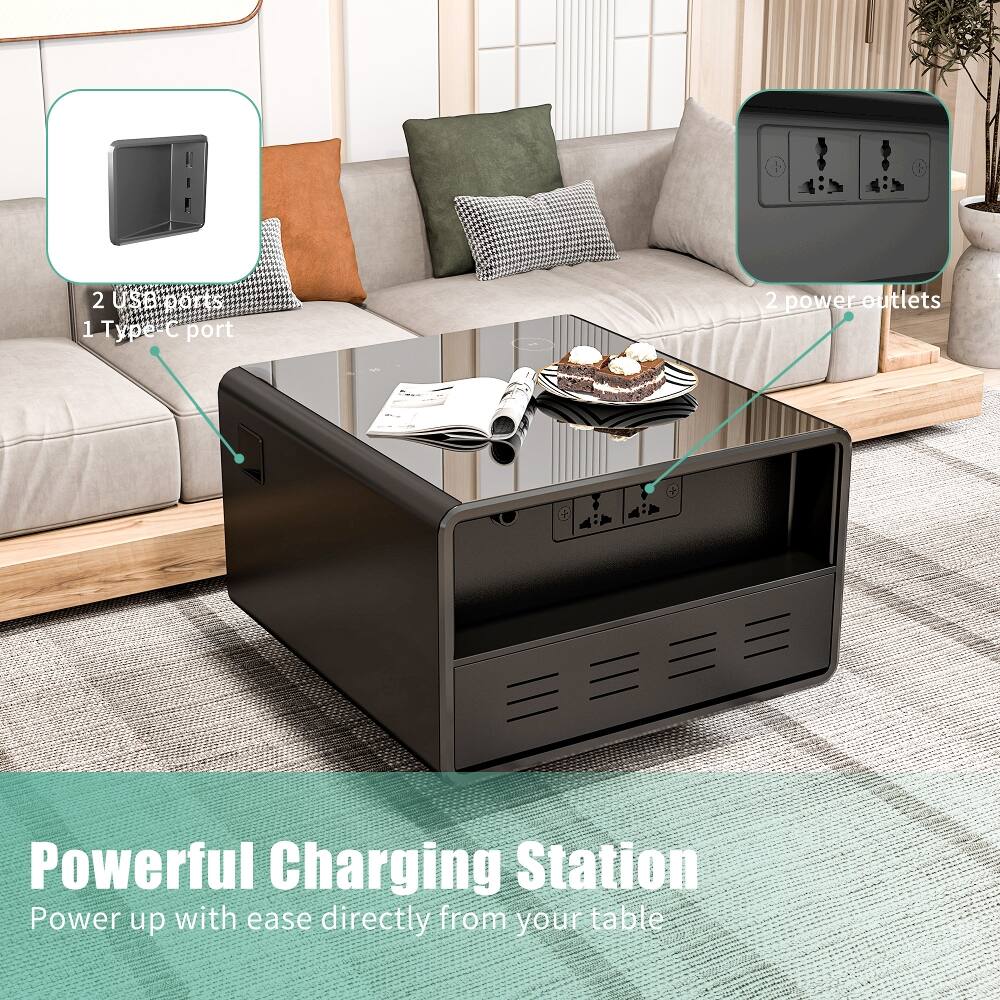 2 USB ports  
1 Type-C port  
2 power outlets  

Powerful Charging Station  
Power up with ease directly from your table