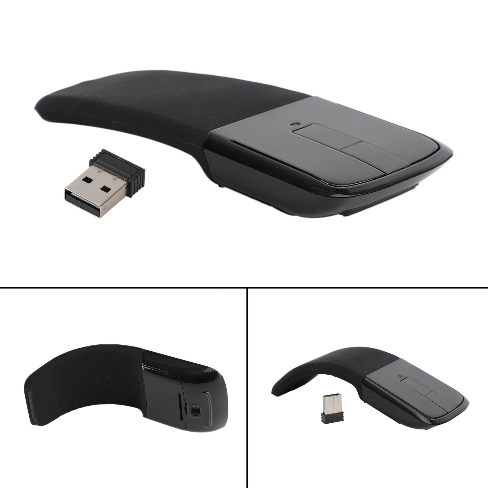 Back. Topteng - Foldable Arc Touch Wireless Mouse - 2.4GHz USB, Curves to Turn On/Off, Portable for Travel & Laptop - Black.