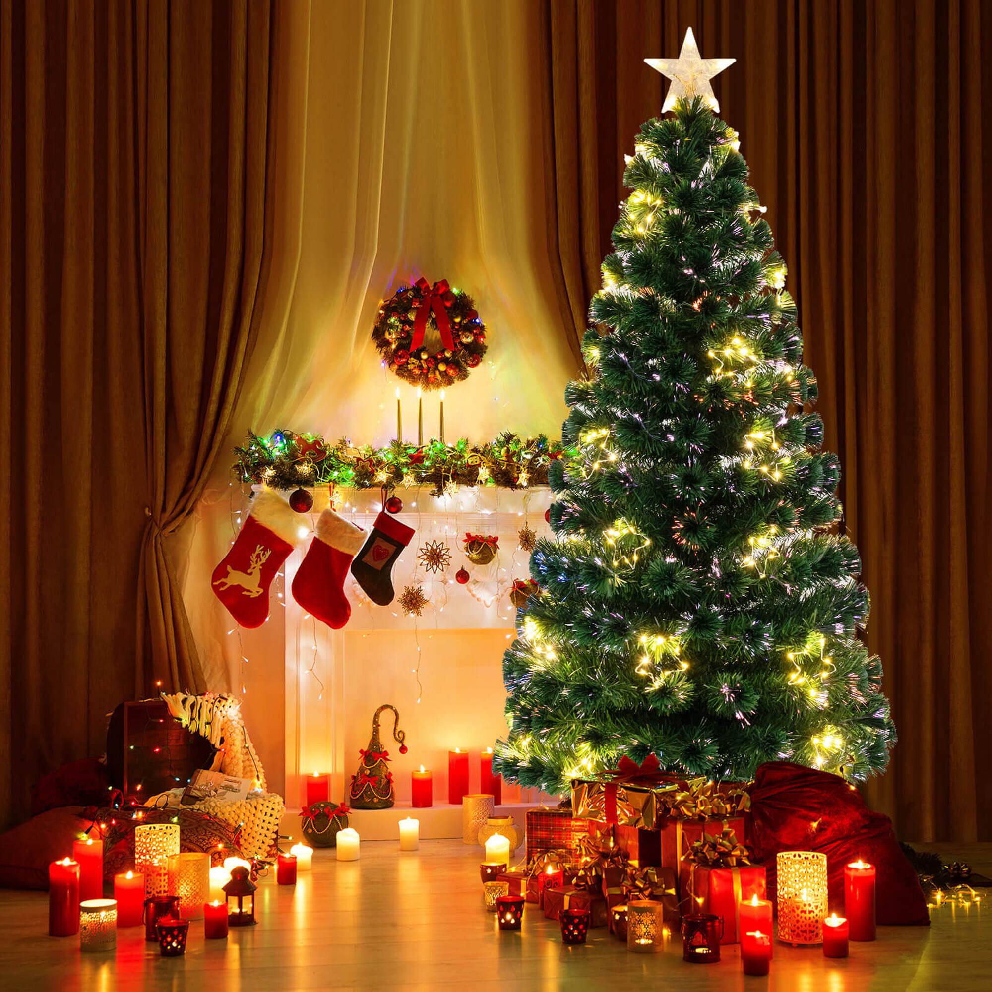 Alt View 1. Costway - Costway 6 FT Artificial Xmas Tree with 230 Branch Tips 389 Warm White LED Lights - Green.