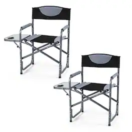 Gymax - 2 Pcs Folding Camping ChairLightweight Portable Directors Chair w/ Side Table - Black