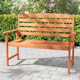 Costway - Wooden Garden Bench 2-Person Patio Loveseat with Slatted Backrest - Natural