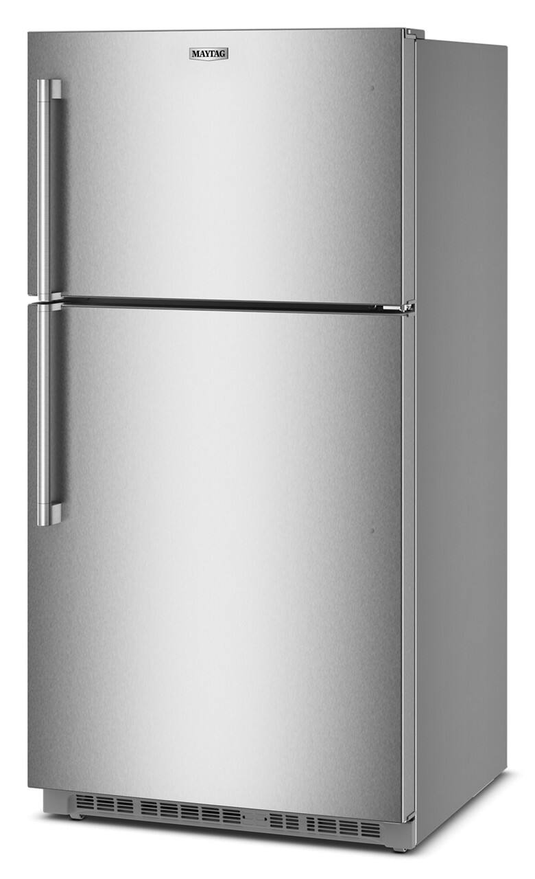 Left. Maytag - 21 Cu. Ft. Top-Freezer Refrigerator with Garage Mode - Fingerprint-Resistant Stainless Finish.
