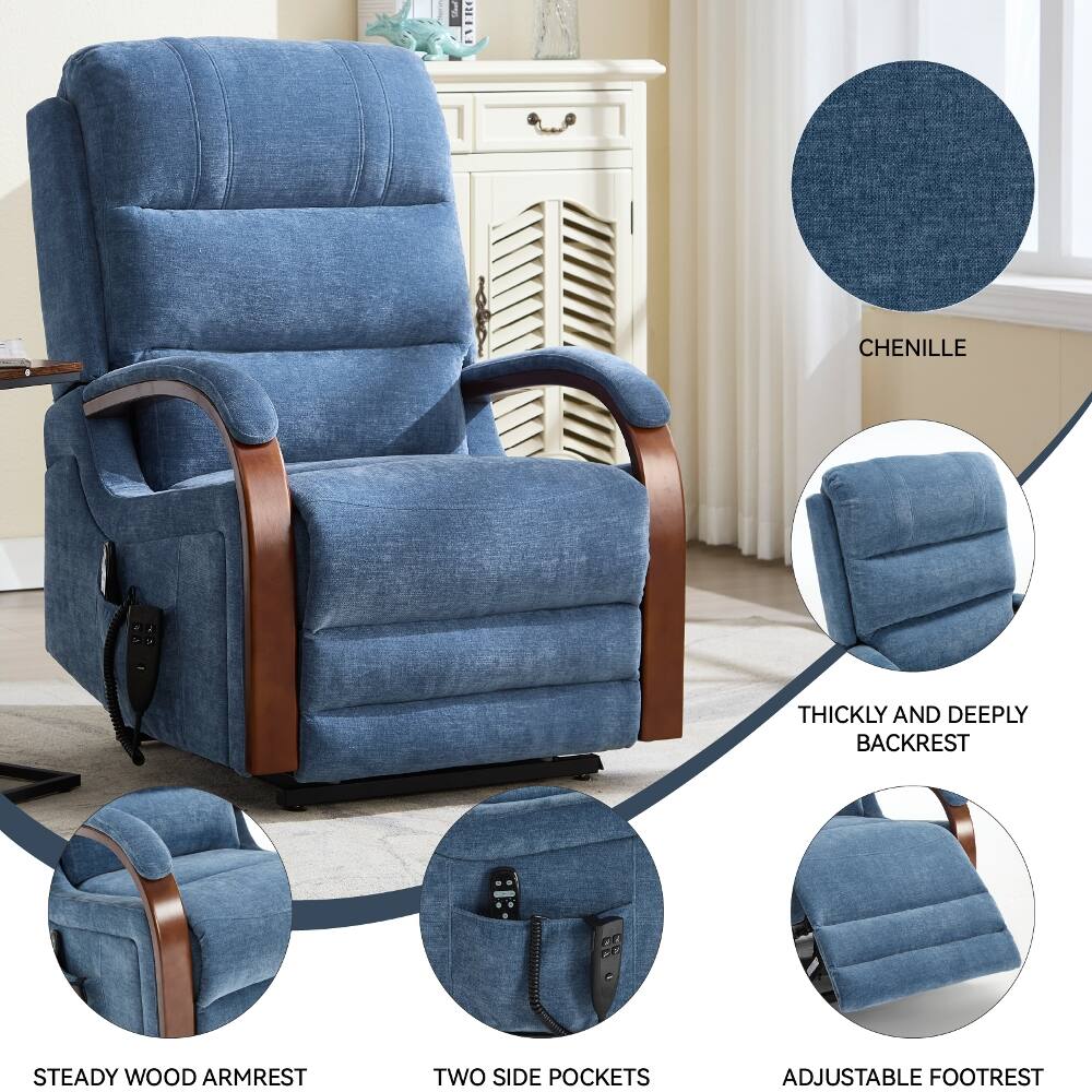 CHENILLE  
THICKLY AND DEEPLY BACKREST  
STEADY WOOD ARMREST  
TWO SIDE POCKETS  
ADJUSTABLE FOOTREST