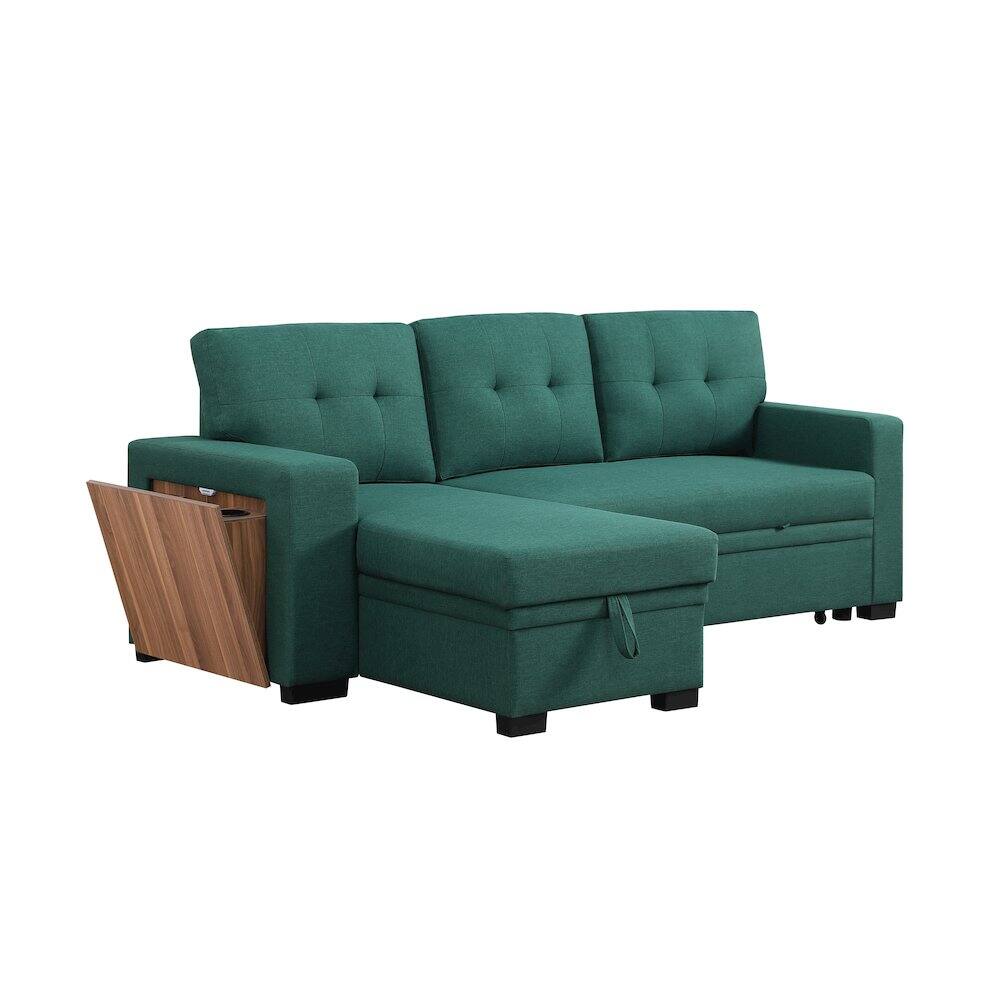 Left. Devion Furniture - Fabric Reversible Modern Side Compartment Sleeper Sectional Sofa Bed-Green - Green.