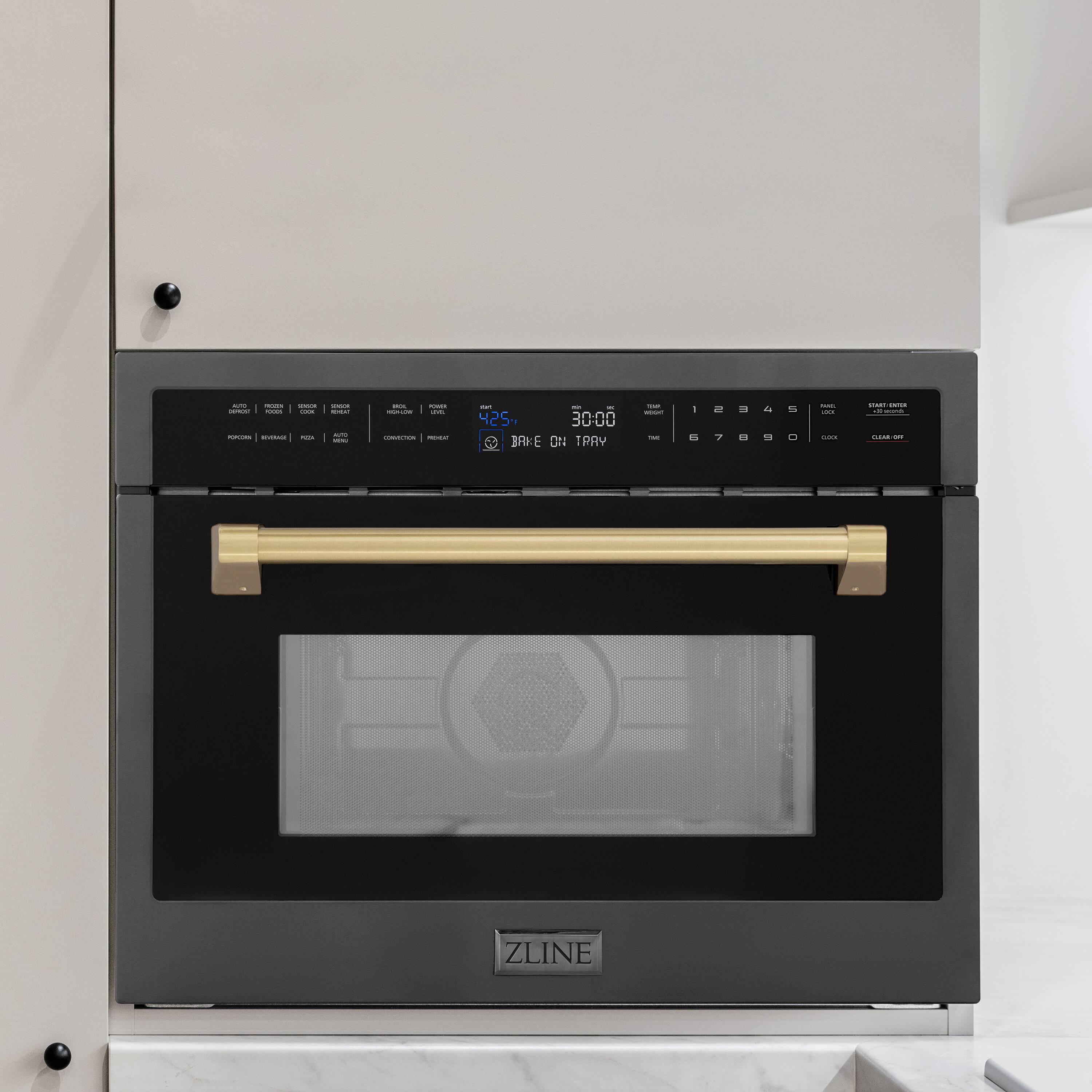 Alt View 11. ZLINE - Autograph 24" 1.6 cu ft. Built-in Convection Microwave Oven in Black Stainless Steel and Champagne Bronze Accents - Black Stainless Steel.