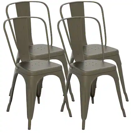 Front. Gymax - Gymax 18'' Metal Dining Chair High Back Bar Stools Set of 4 w/ X-shaped Frame Breathable Holes - Gun Gray.
