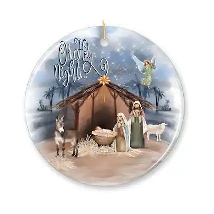Front. OrnamentallyYou - Oh Holy Night Nativity Religious Christmas Ornament Birth of Jesus Decoration - Multi-colored.