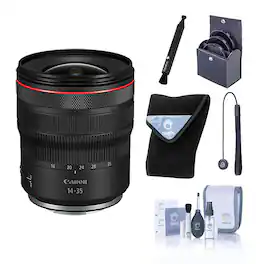 Bundle - Canon - RF 14-35mm f/4 L IS USM Lens, with ProOptic 77mm Filter Kit, Lens Cleaner, Lens Cap Tether, Cleaning Kit,