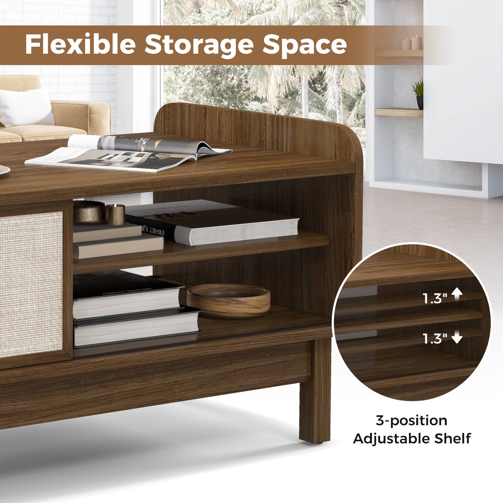 Flexible Storage Space

3-position Adjustable Shelf

1.3" 1.3"