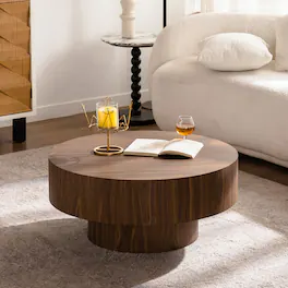 APRILSOUL - Round Wood Coffee Table Living Room Walnut Bedroom Office - White