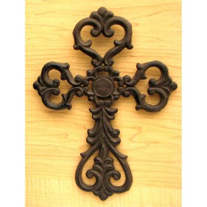 Front. BreeBe - Medium Cast Iron Scroll Cross - Brown.