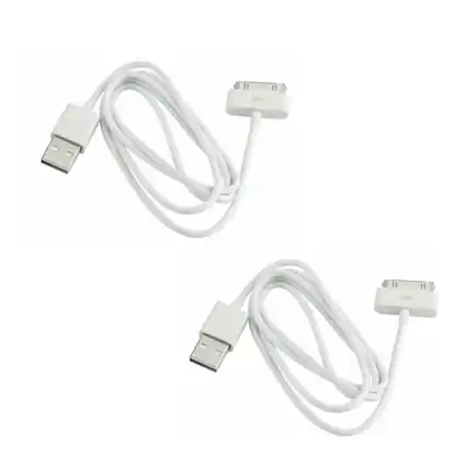 Front. Qixxronics - 2pcs 3FT 30-Pin USB Charger Cable for iPhone 4s,Sync and Charging Data Cable for iPhone 4/4S/3G/3GS, iPad 1/2/3 - White.