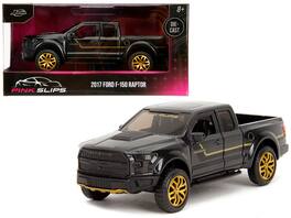 2017 Ford F-150 Raptor Pickup Truck Stripes "Pink Slips" Series 1/32 Diecast Model Car by Jada - Black Metallic With Gold