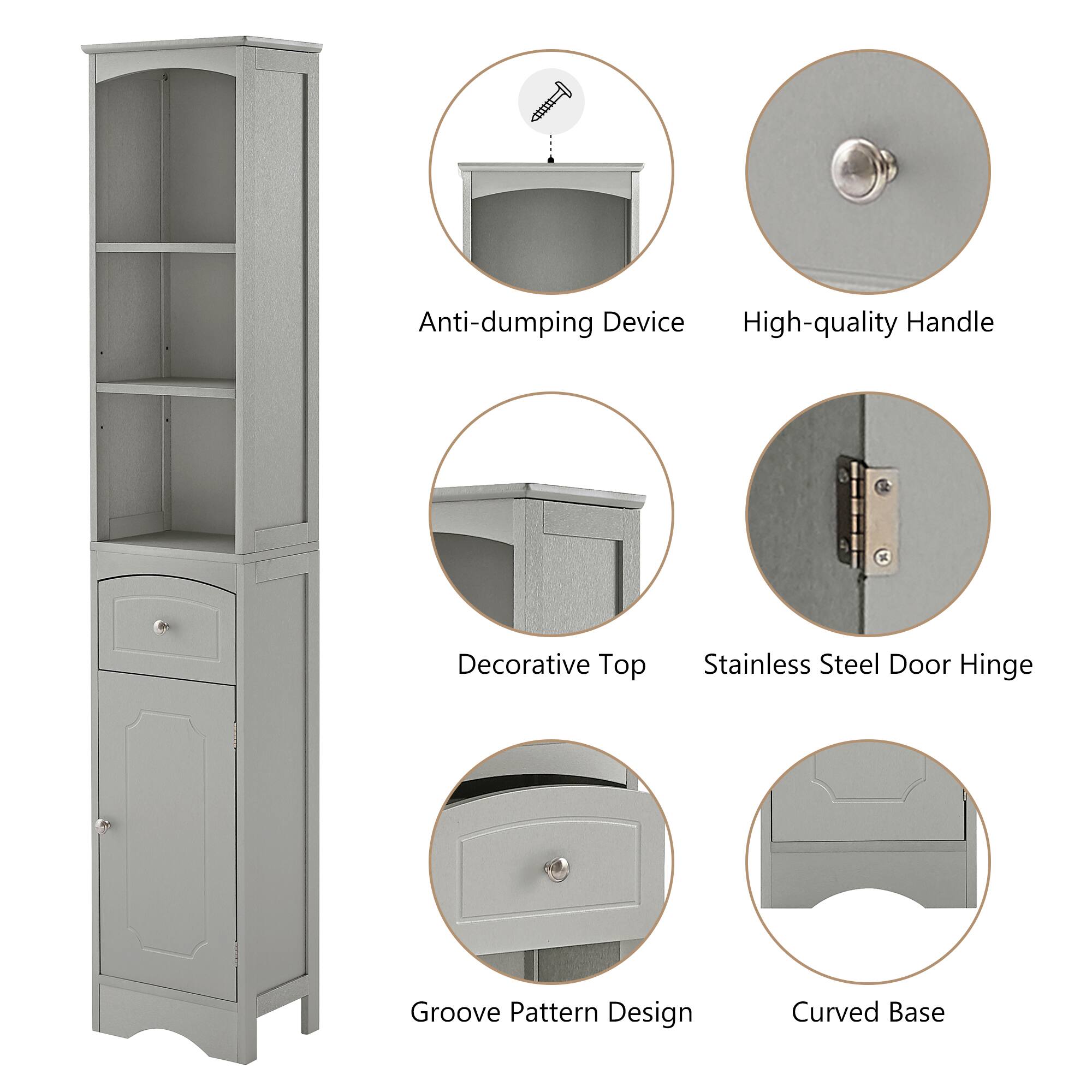 - Anti-dumping Device
- High-quality Handle
- Decorative Top
- Stainless Steel Door Hinge
- Groove Pattern Design
- Curved Base