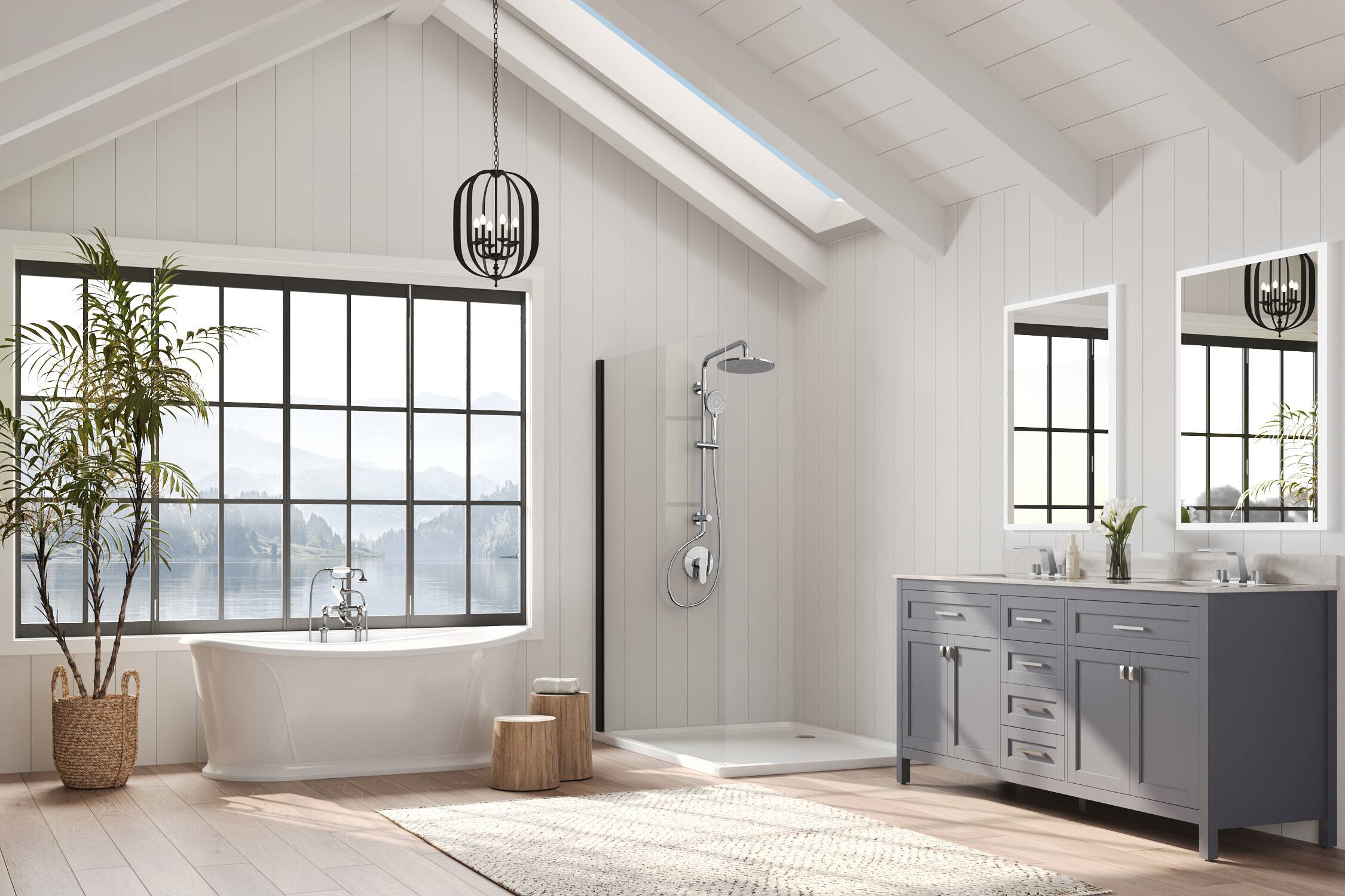 Alt View 8. GRANDJOY - Exposed Pipe Shower System with 10 in Round Rain Head and Simultaneous Dual-Flow Handheld Sprayer - Chrome.